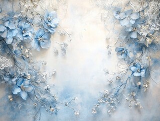Elegant Blue Floral Arrangement on Textured Background with Lace Detail