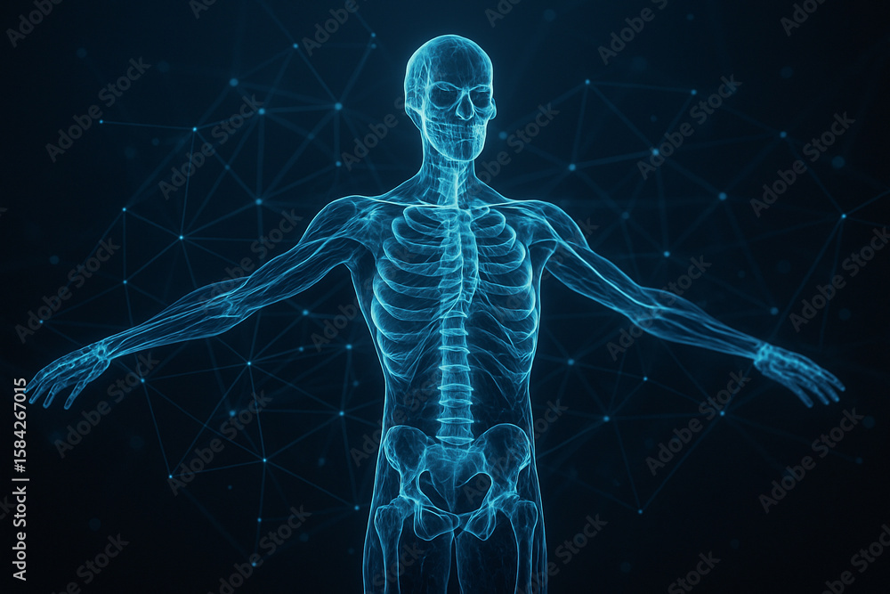 Poster ai generated ultra detailed digital rendering of human anatomy showing glowing skeletal structure an