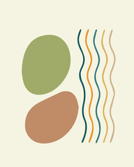 Modern century inspired minimalist art print showcases fluid organic shapes and delicate lines, offering timeless boho wall decor in soft neutral tones.