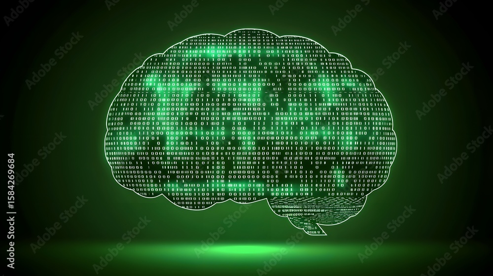 Aufkleber digital brain illustration with binary code.