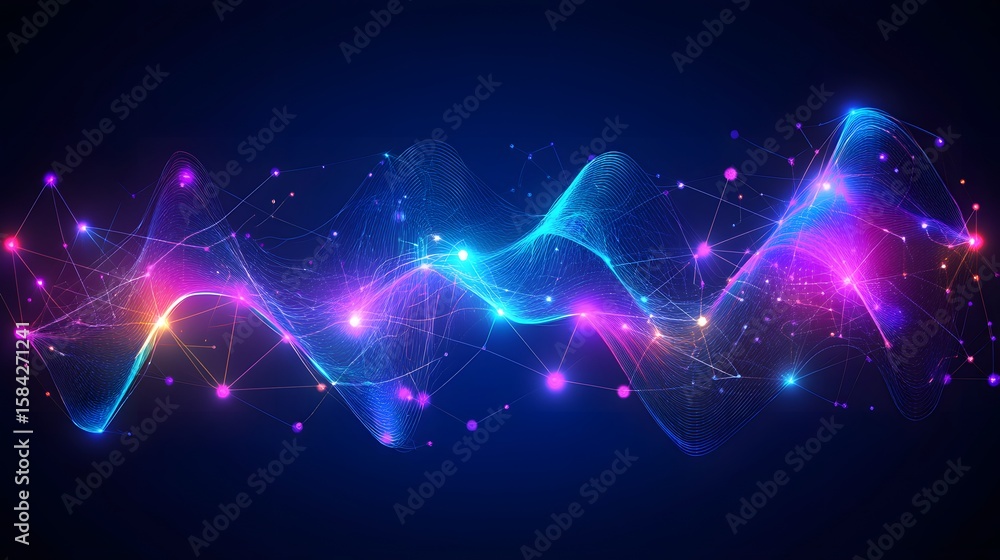 Poster abstract wave design with glowing network connections.