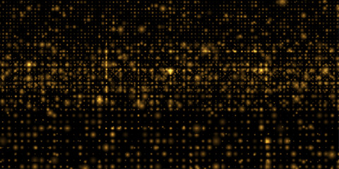 Abstract gold grid pixel pattern background. Vector illustration element with square, geometric mosaic, texture on black color. Graphic design for digital datum, technology futuristic background