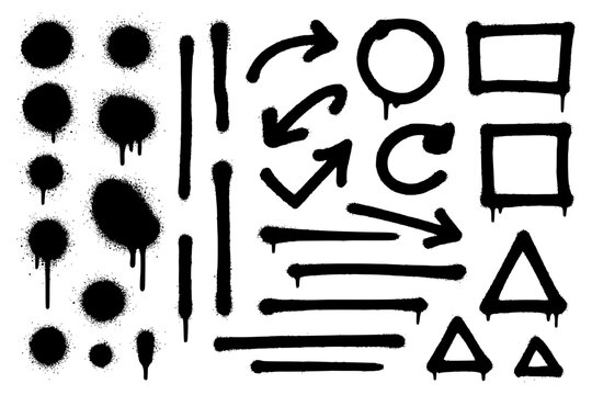 Black Graffiti Spray Paint Drip Elements and Shapes Collection