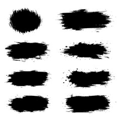 Black grunge paint brush stroke collection on white background
