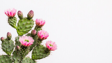 Naklejka premium Blooming cactus on white background showcasing desert flora and spring awakening theme. 