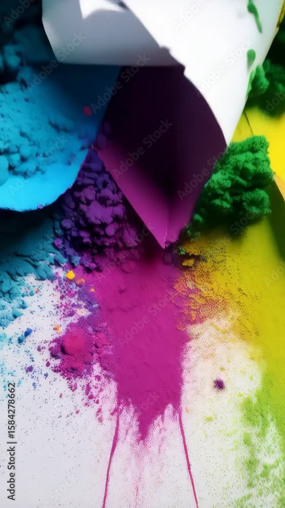 Aufkleber explosion of vibrant powdered pigments around torn white paper creating an abstract art and design e