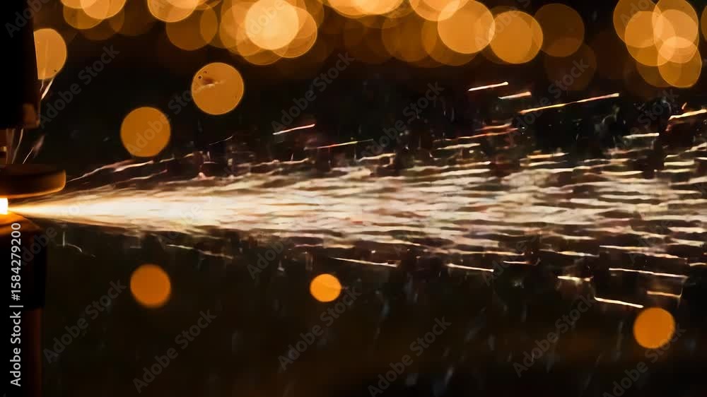 Poster bright sparks fly during a metalworking process, creating a dazzling display of light and motion in 