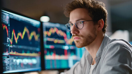 Fototapeta premium Financial Market Analyst Examining Stock Charts for Investment Opportunities and Insights