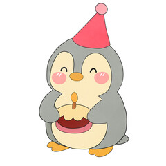 Cute penguin with birthday cake © Kankanit