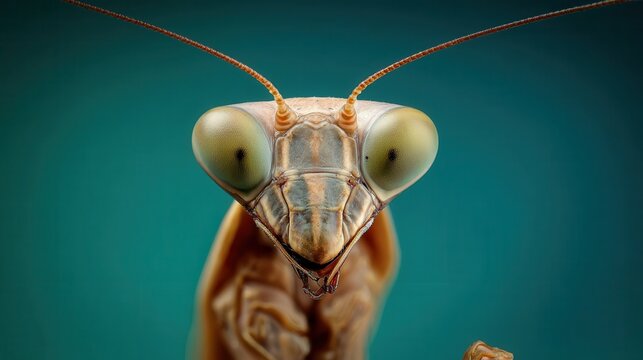 Close-up of a praying mantis face.
