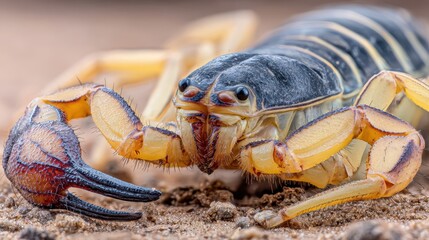 Close-up view of a scorpion's body and legs.