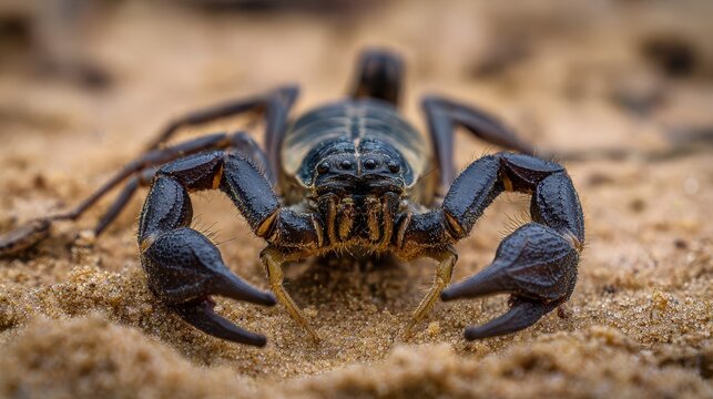 Close-up of a scorpion on sandy ground.