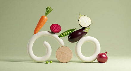 Balanced arrangement of fresh vegetables on abstract shapes