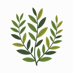 Fototapeta premium Cartoon illustration of green leaves and branches on a white background