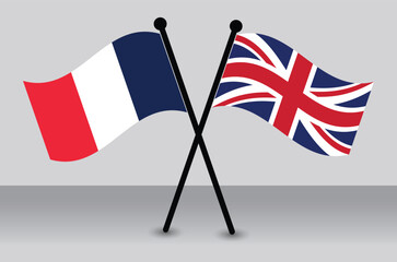 Crossed France and British or UK Flags Illustrate International Relations.