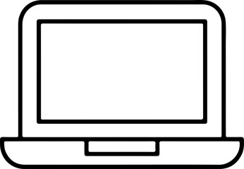 Simple black line art drawing of an open laptop computer on a white background