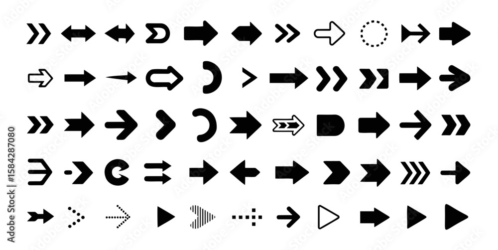 Poster a collection of diverse arrow designs displayed in a grid pattern on a white background