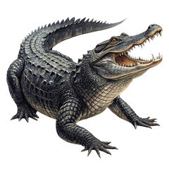 Dark crocodile with open mouth and textured rough scales