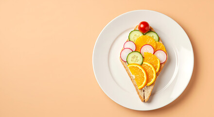 Open faced sandwich with orange cucumber and radish