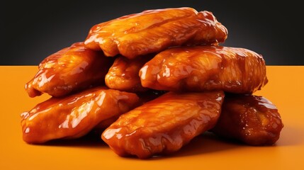 Stack of glazed chicken wings, close-up, appetizing