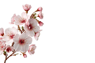 Fototapeta premium Cherry Blossom Branch with Pink Flowers Isolated on Transparent Background