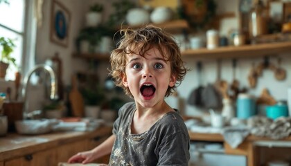 Surprised Boy in Kitchen