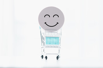 Client show feedback, smiley face sign. Service rating, satisfaction concept. happy smile face,...