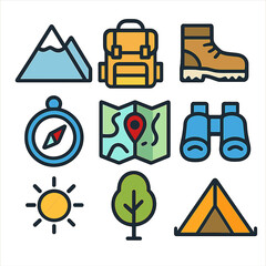 Hiking Icons:  Adventure Vector Illustration Pack for Travel & Outdoors