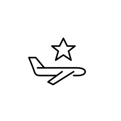 Flying airplane and star. Sky-high service, premium airlines. Top-rated travels. Pixel perfect, editable stroke vector icon