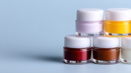 Array of different colored nail polish bottles arranged in a top-down perspective with soft pastel tones captured in depth of field for a fun look