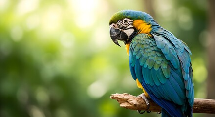 Fototapeta premium Tropical amazon jungle colourful big beautiful macaw parrots in the rainforest