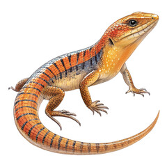 Fototapeta premium Small striped skink lizard with orange tail
