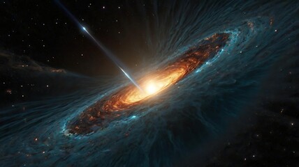 A black hole's jet streams, depicted as powerful, luminous spears piercing through the cosmic void.