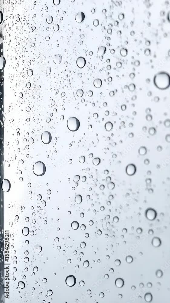 Poster close up of water droplets on a glass surface showing texture and condensation with a light backgrou