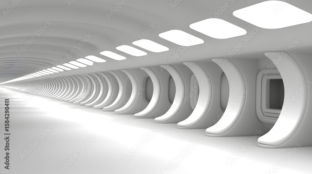 Poster empty, white architectural tunnel with smooth curves.