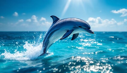 Naklejka premium Dolphin Jumping in Ocean Water