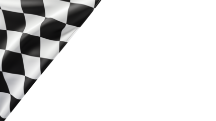 A finish line checkered flag waves isolated on transparent background, ideal for racing themes.