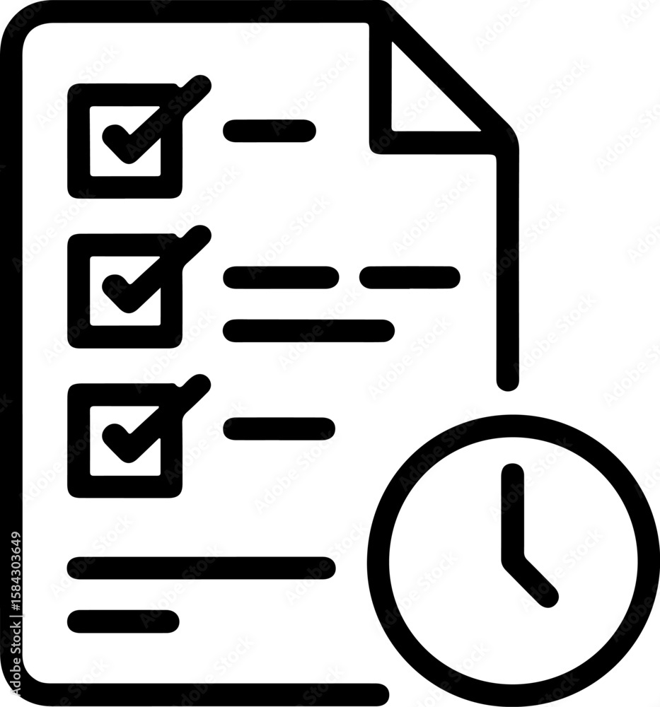 Poster checklist with completed tasks and a clock icon representing time management
