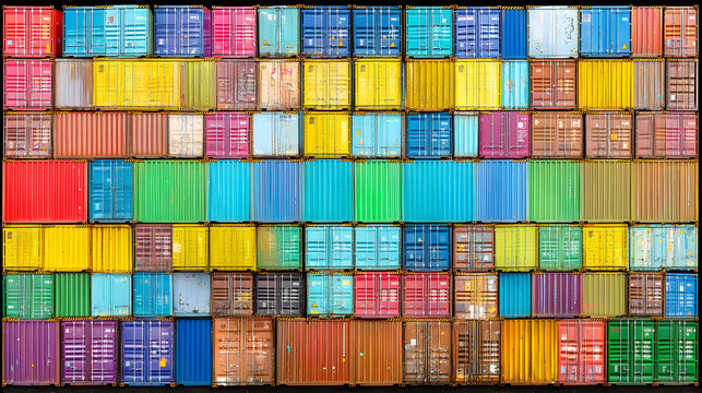 Vibrant Shipping Containers in Urban Dock, Colorful Composition, Aerial View, Industrial Environment - Powered by Adobe