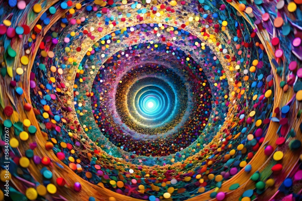 Poster a vibrant swirling vortex of colorful confetti and light draws the viewer into a psychedelic abstrac