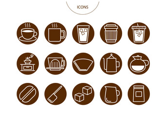 カフェ コーヒー　アイコン ピクトグラム　ベクター イラスト　セット