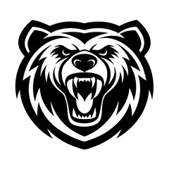 Fierce grizzly bear head roaring aggressive silhouette