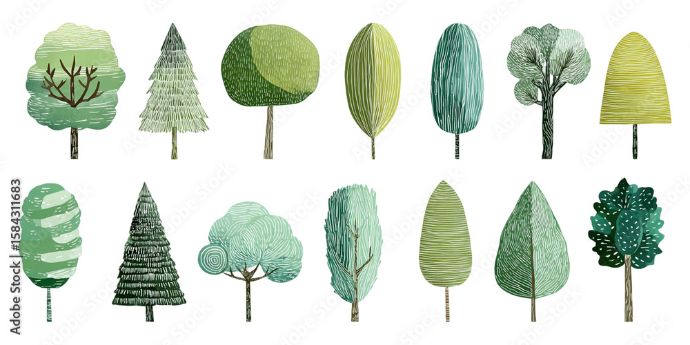 Poster pixel art trees collection winter theme digital graphics for game design assests elements isolated w