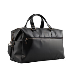 Naklejka premium Black Duffel Bag with Gold Hardware Featuring Detachable Strap and Front Pocket for Travel
