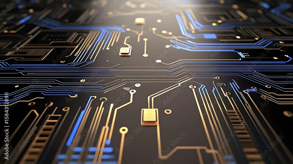 Poster close-up view of intricate circuit board pathways.