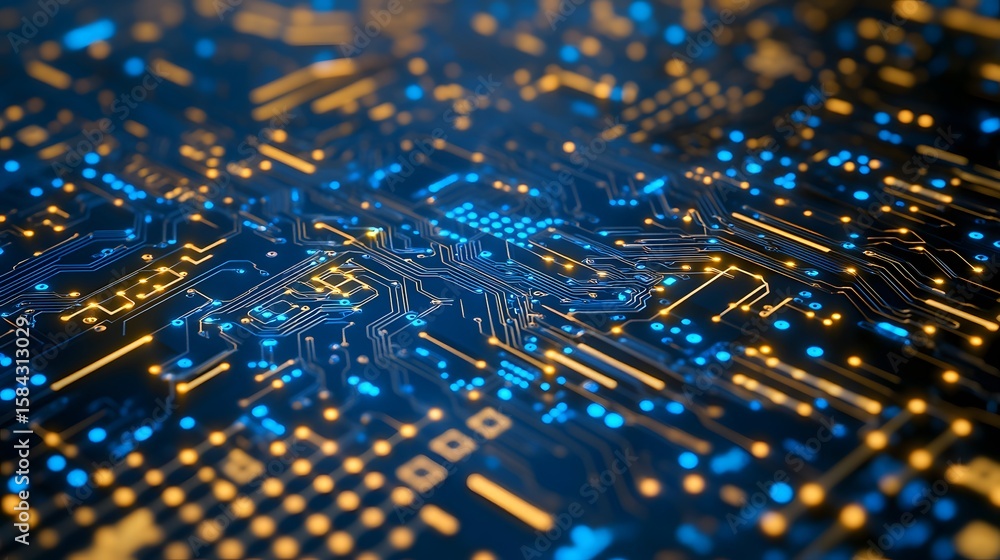 Poster close-up view of a complex circuit board.