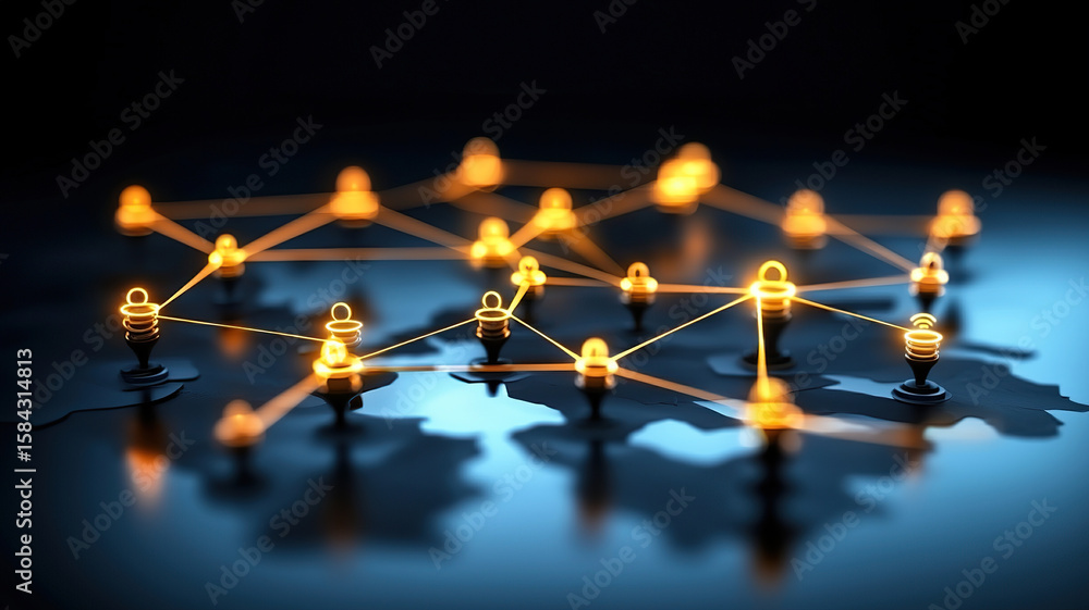 Aufkleber interconnected glowing icons represent network of connections, showcasing technology and communicati