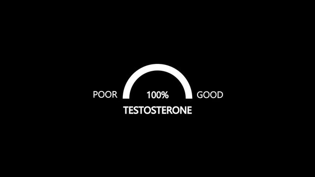 Animation testosterone level metering. Testosterone hormone speedometer, indicators.Testosterone Level Meter, measuring scale. Hormone Testosterone speedometer indicator.4k motion graphic 4k video.