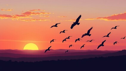 Obraz premium birds flying in the sunset