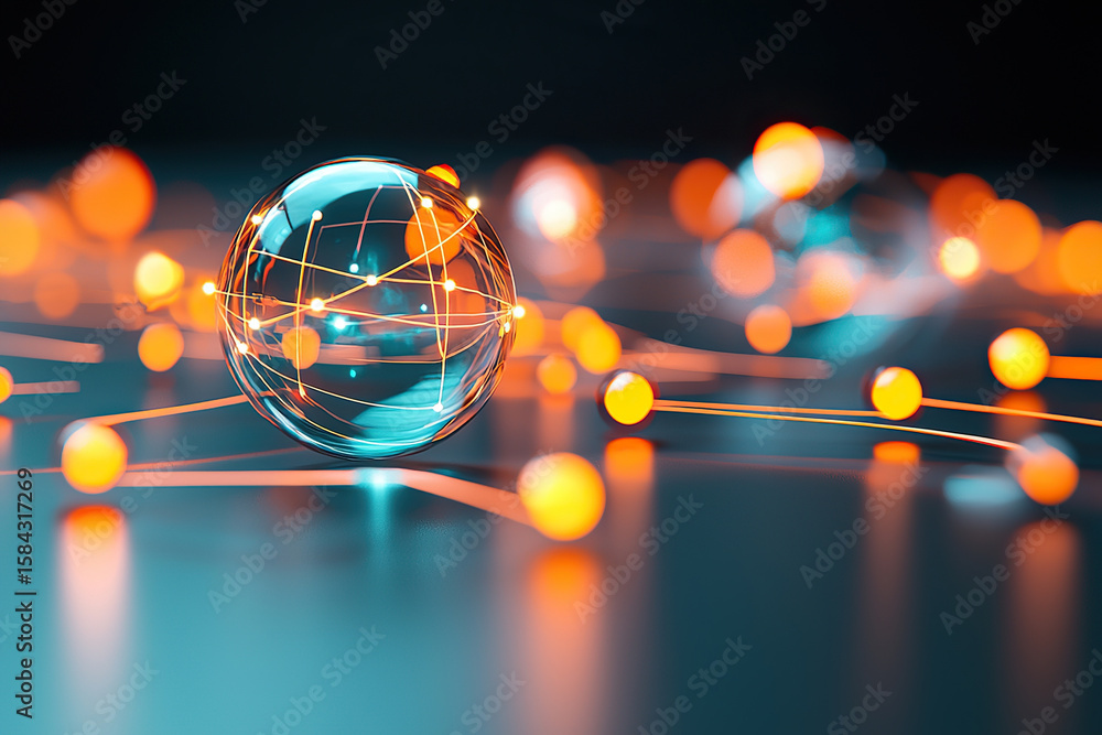 Poster dynamic marketing concepts glow as interconnected spheres and nodes create vibrant network. this cap